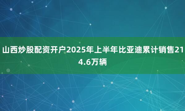 山西炒股配资开户2025年上半年比亚迪累计销售214.6万辆